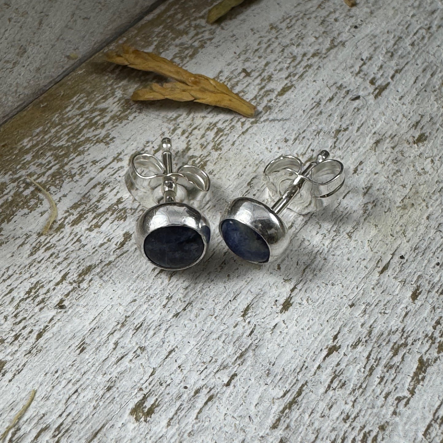 Smooth .999 bezel set amethyst studs by Rust and Leaf