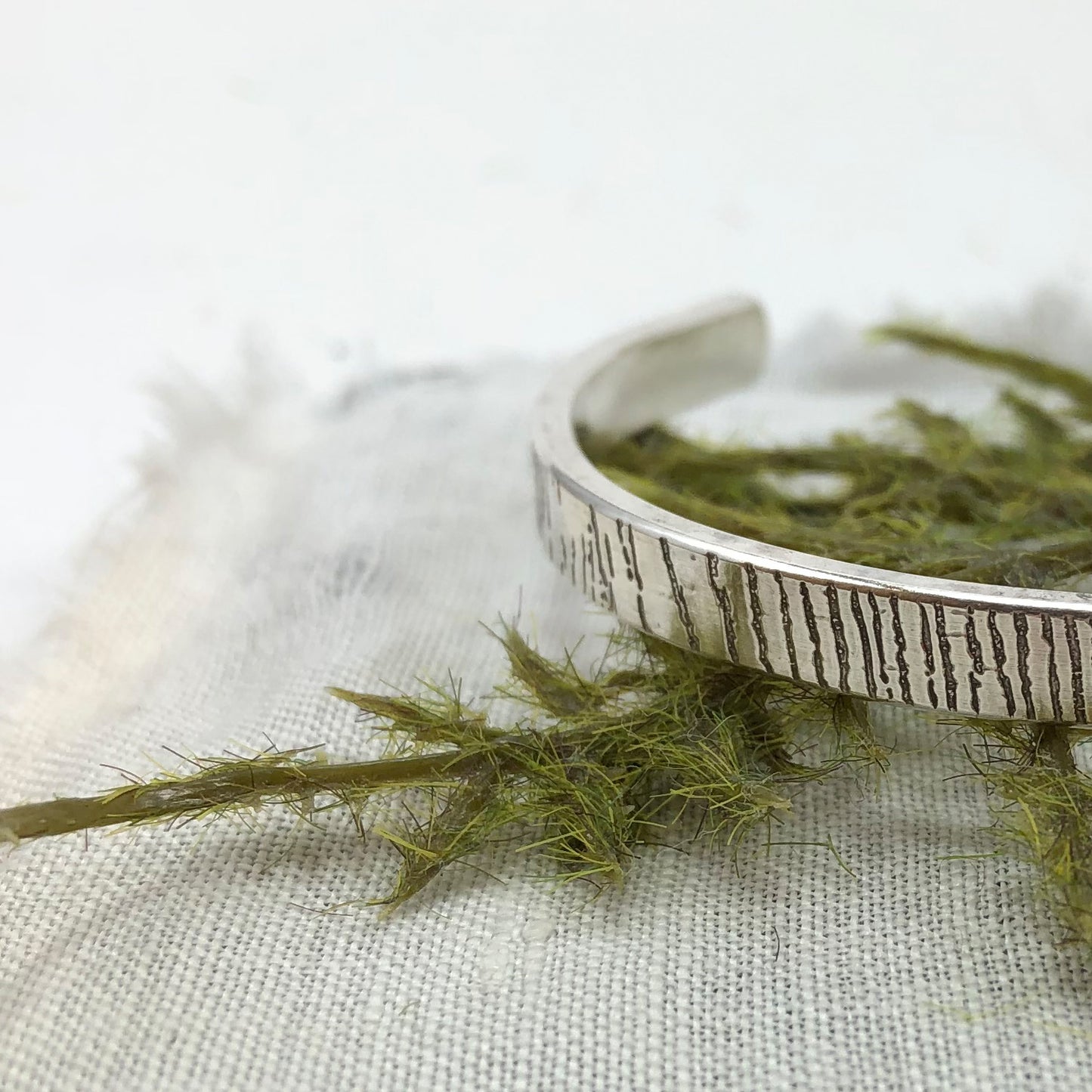 Sterling silver cuff bracelet with tree bark texture