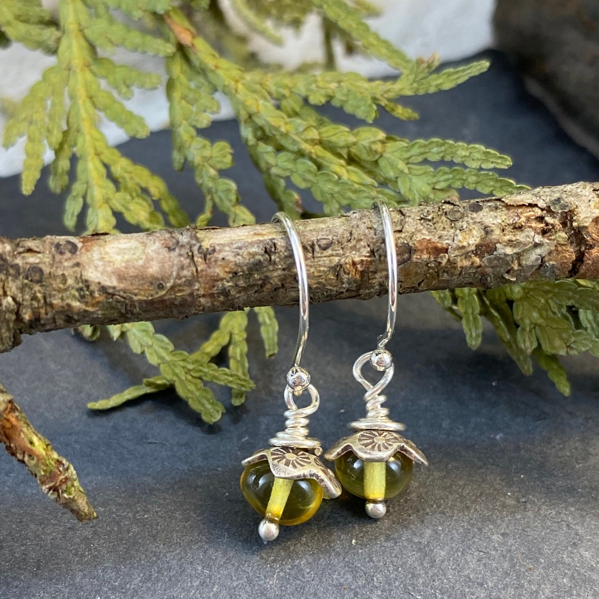 Sterling silver Baltic Amber Dangle Earrings on tree branch