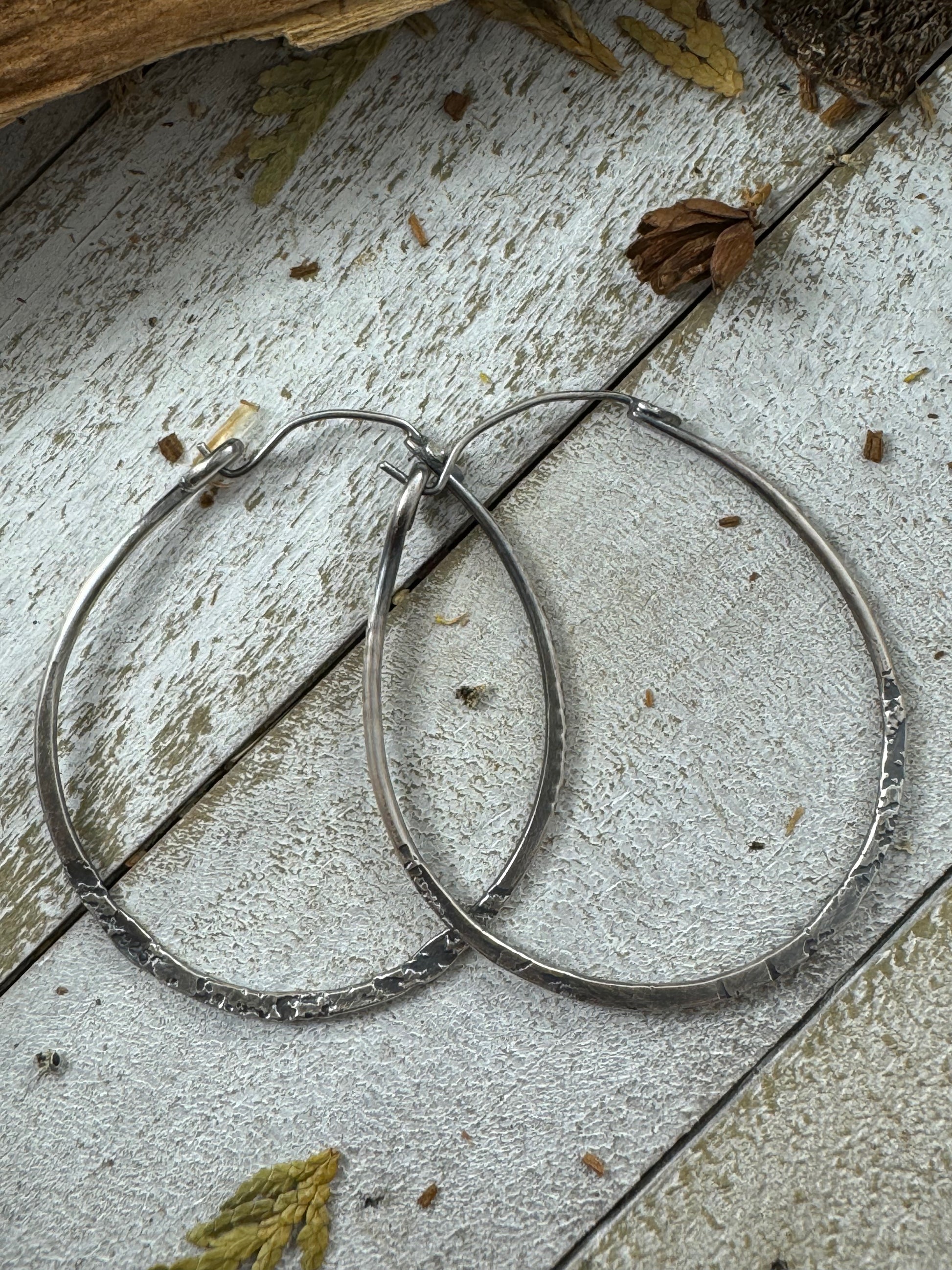 Sterling Silver Free Spirit Hoops with multi texture by Rust and Leaf