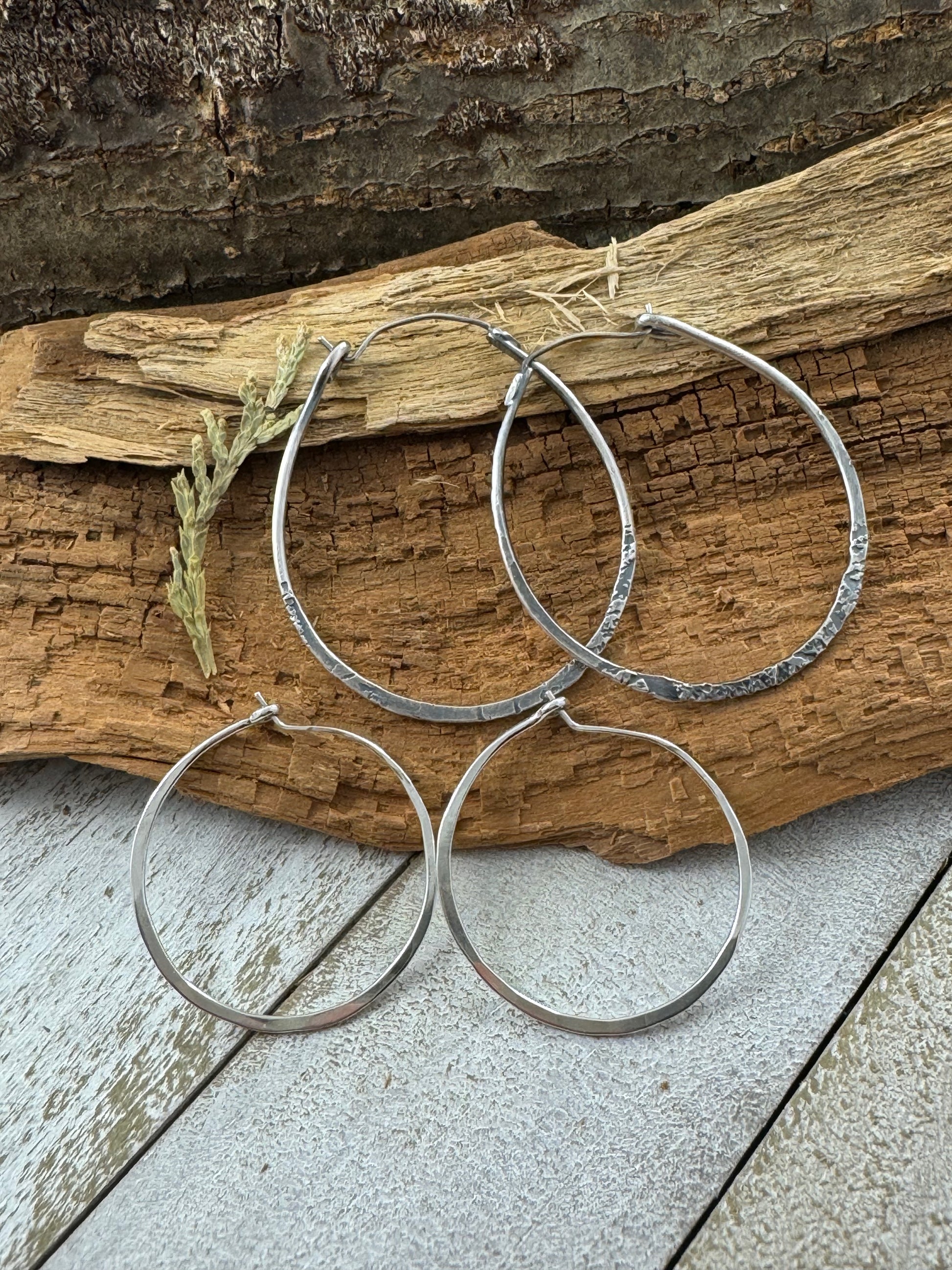 Sterling Silver Free Spirit Hoops next to EveryDay Hoops