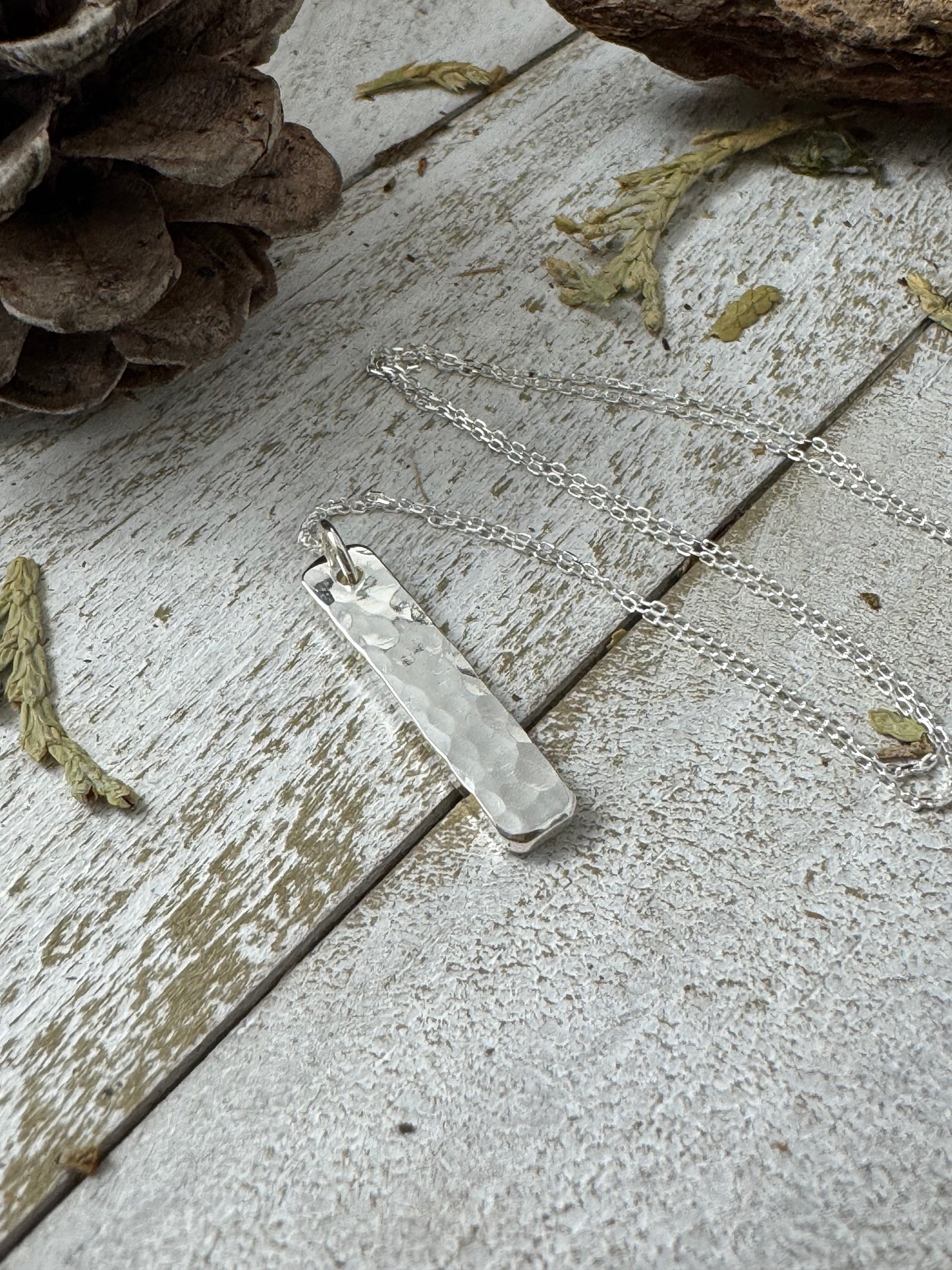 Minimalist Hammered Bar Necklace