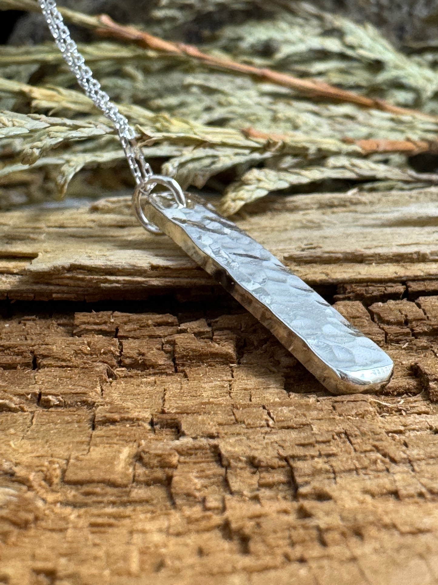 Minimalist Hammered Bar Necklace