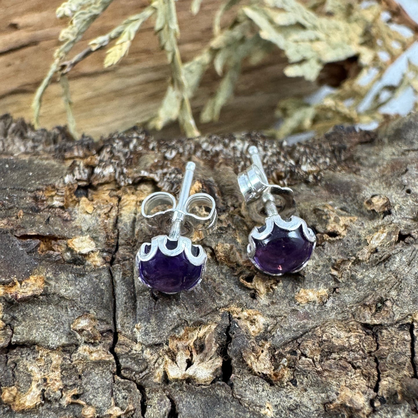 Sterling Silver Amethyst Studs by Rust and Leaf 