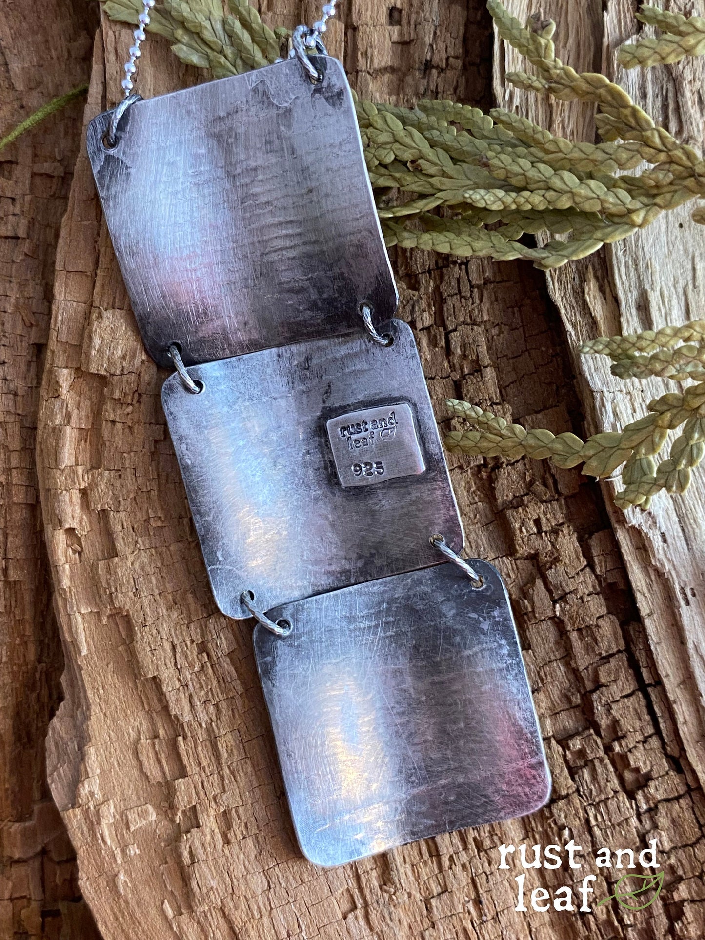 The original Stitched Tree Bark Necklace by Rust and Leaf in - Sterling Silver