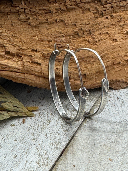 Sterling Silver Tree Bark Hoops with Hand forged Leaf Ear wire