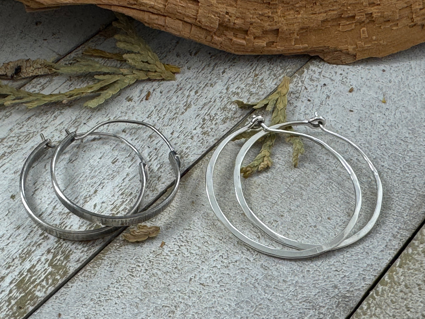 Sterling Silver Tree Bark Hoops and Everyday Hoops