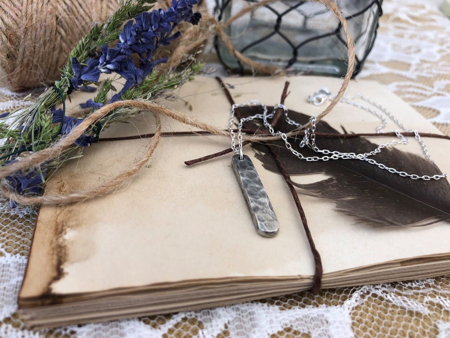 Minimalist Hammered Bar Necklace