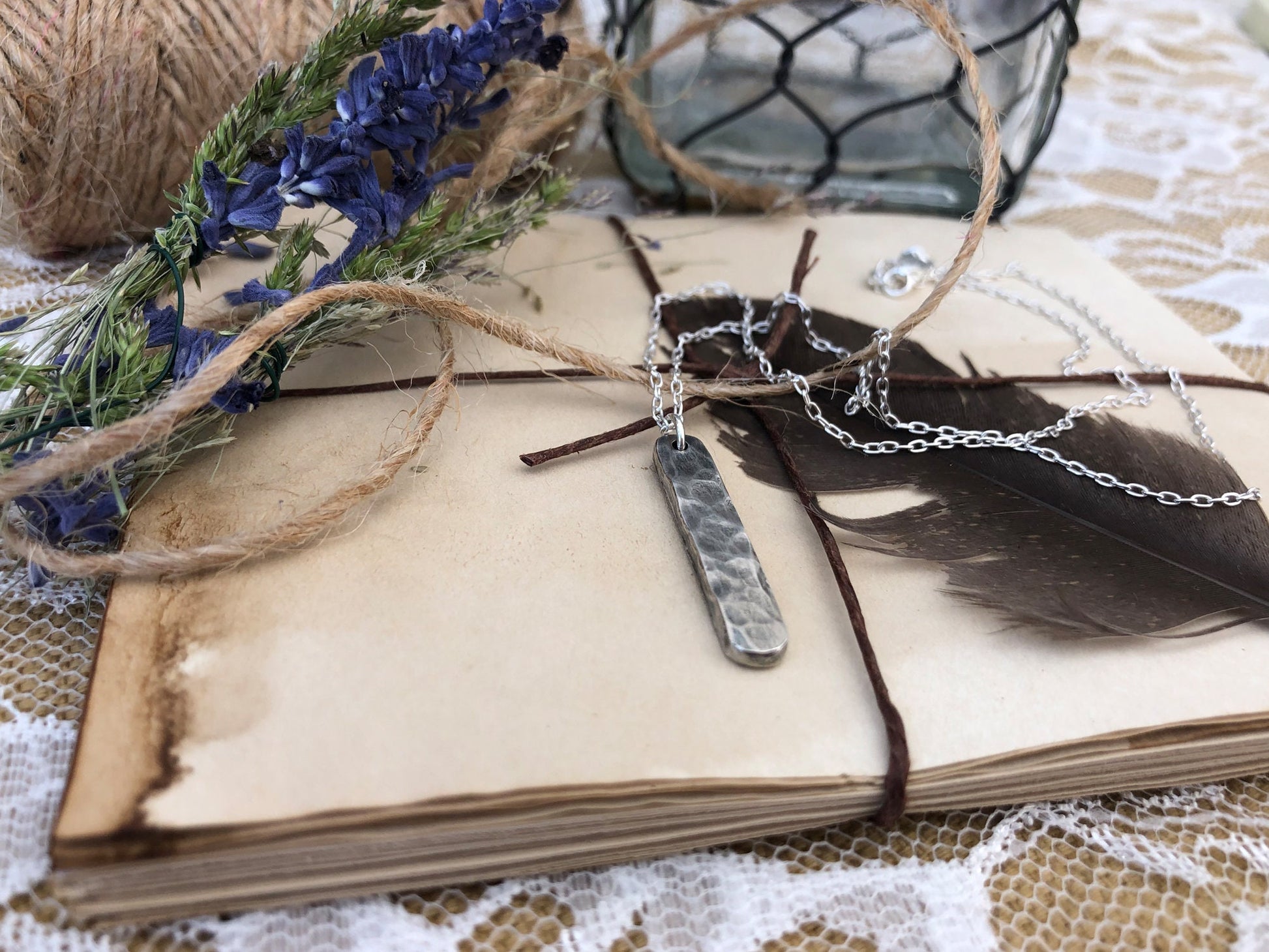 Minimalist Hammered Bar Necklace