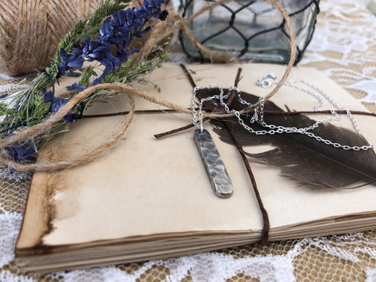 Minimalist Hammered Bar Necklace