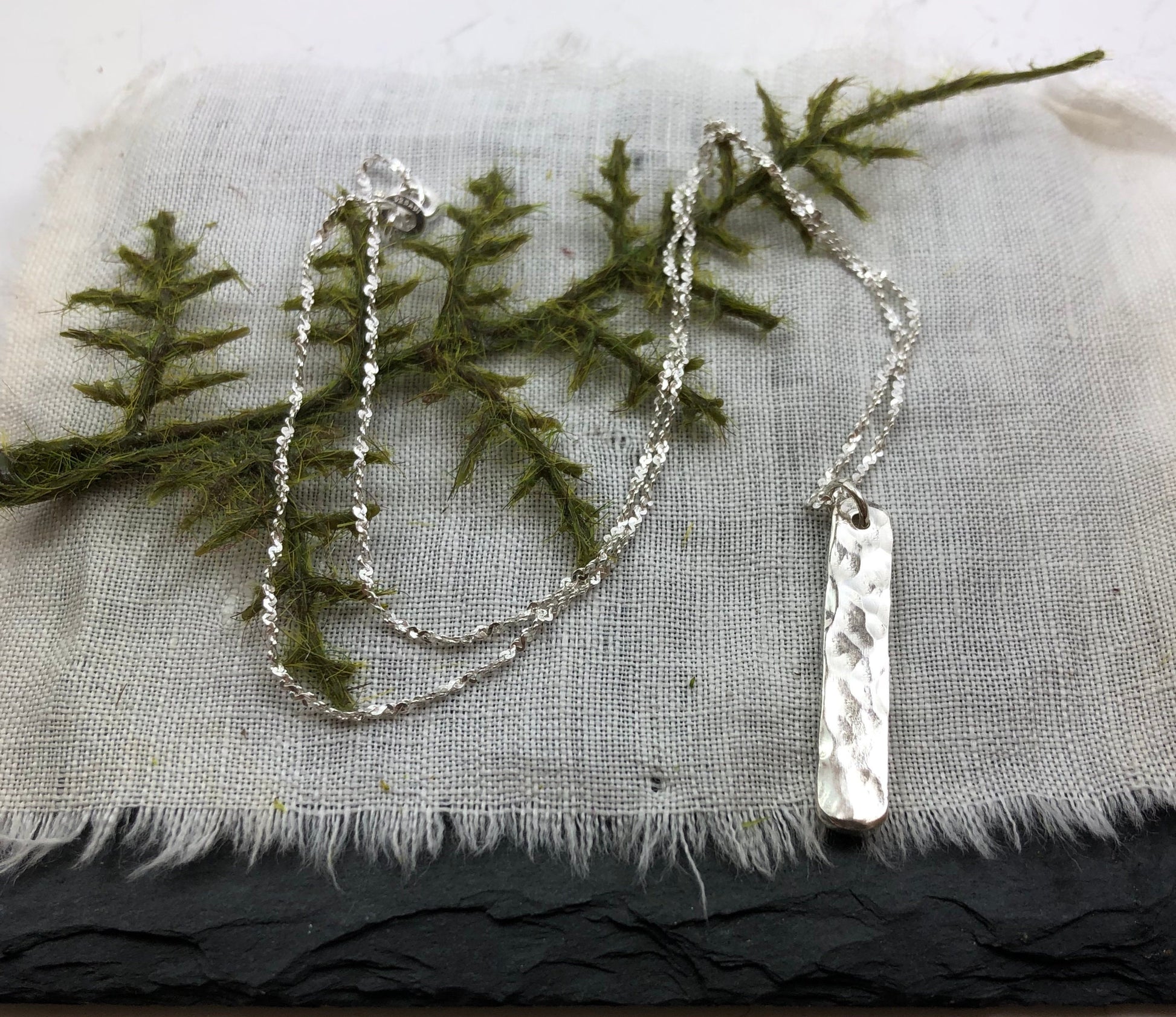 Minimalist Hammered Bar Necklace