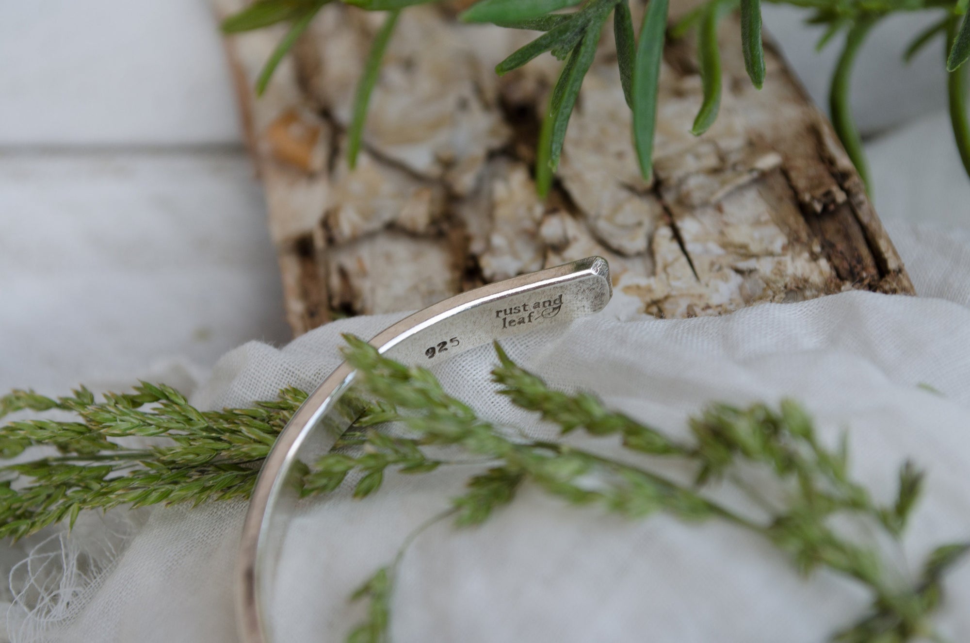 Sterling Tree Bark Cuff with Repurposed Vintage Pansy