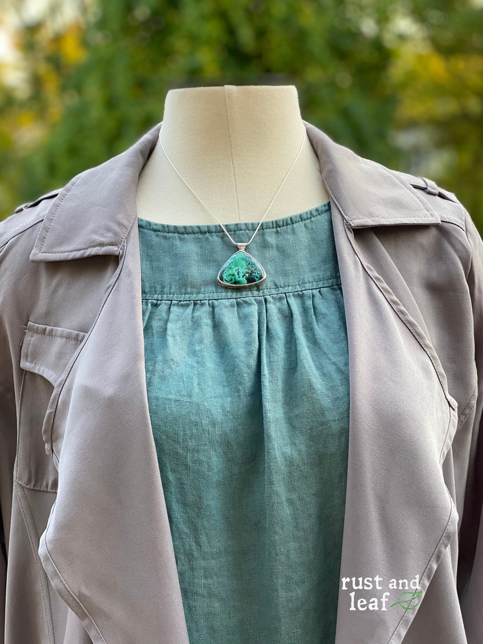 Chrysocolla and Sterling Textured Pendant