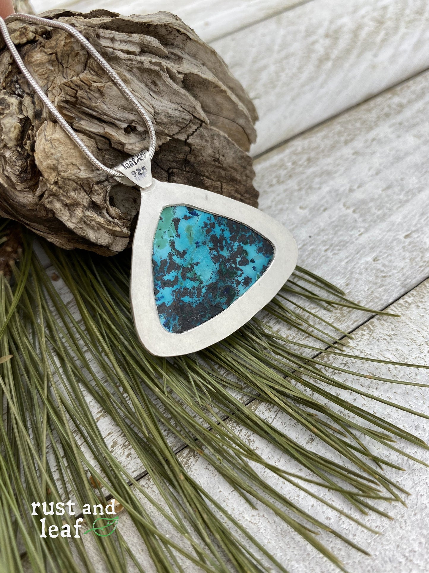 Chrysocolla and Sterling Textured Pendant