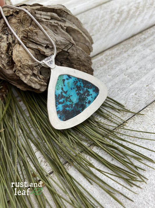 Chrysocolla and Sterling Textured Pendant