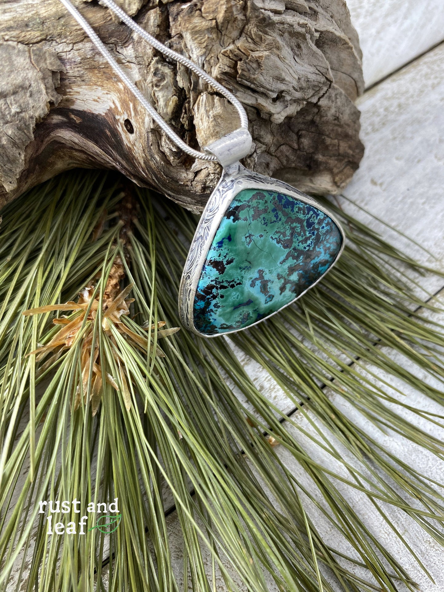 Chrysocolla and Sterling Textured Pendant