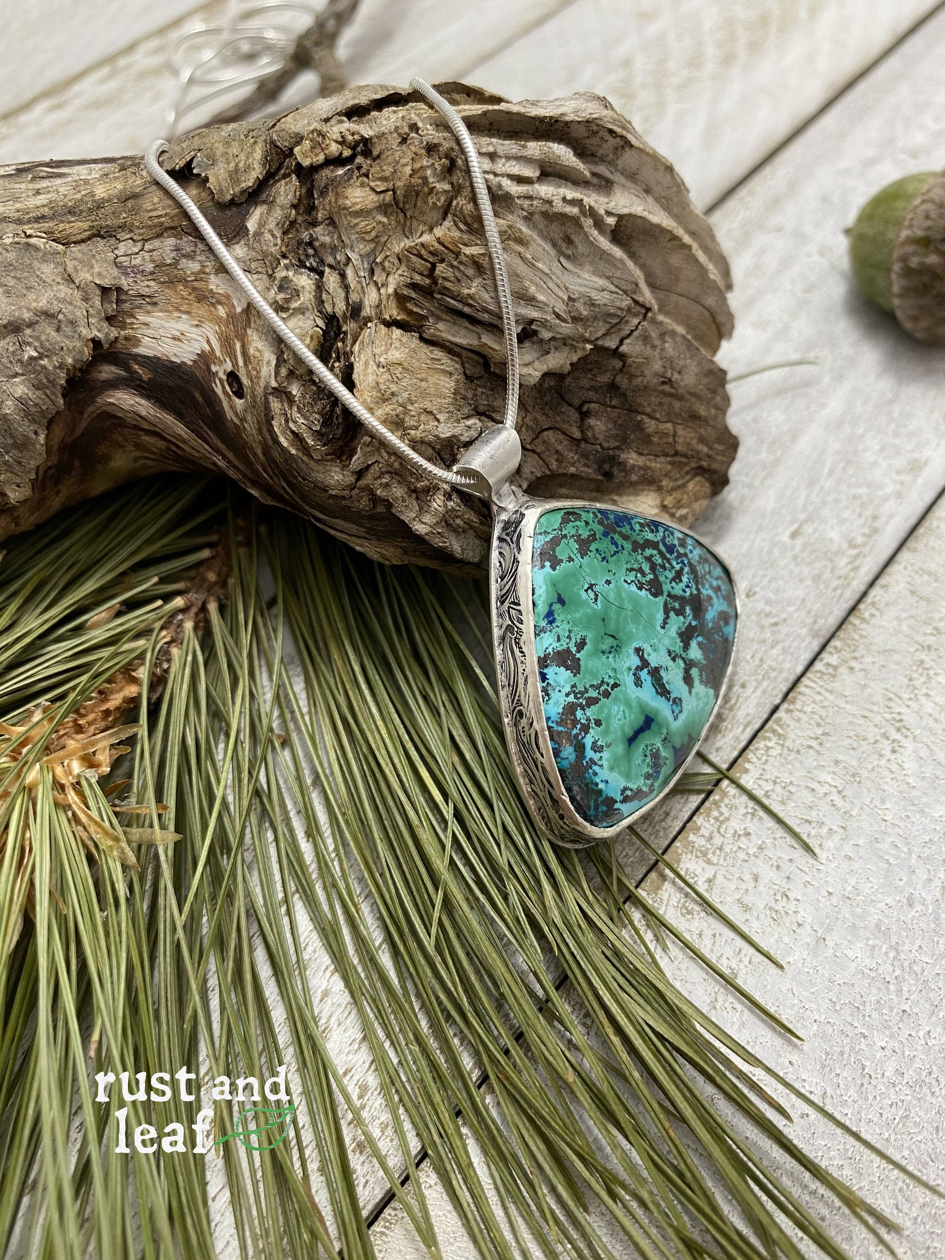 Chrysocolla and Sterling Textured Pendant