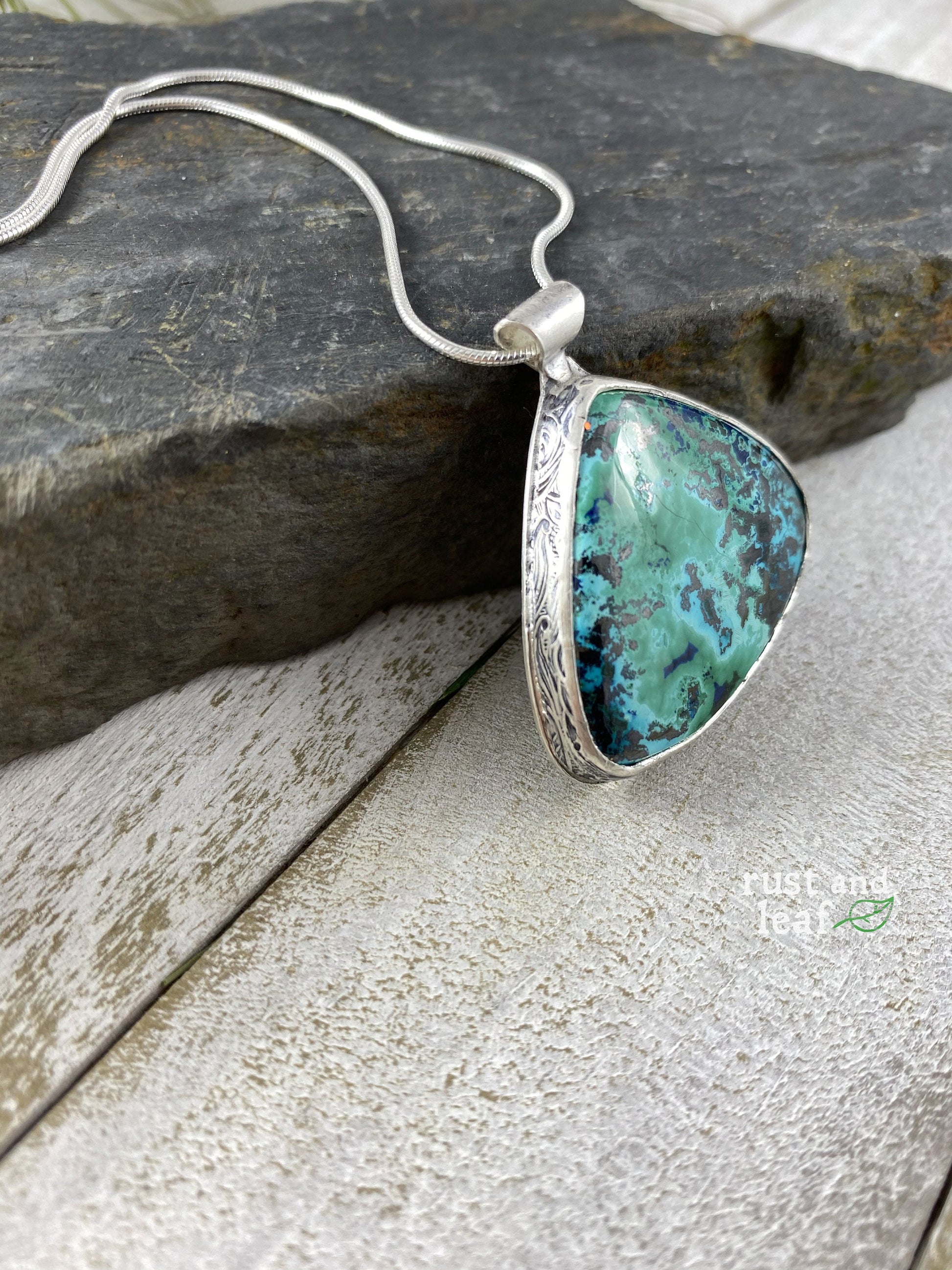 Chrysocolla and Sterling Textured Pendant