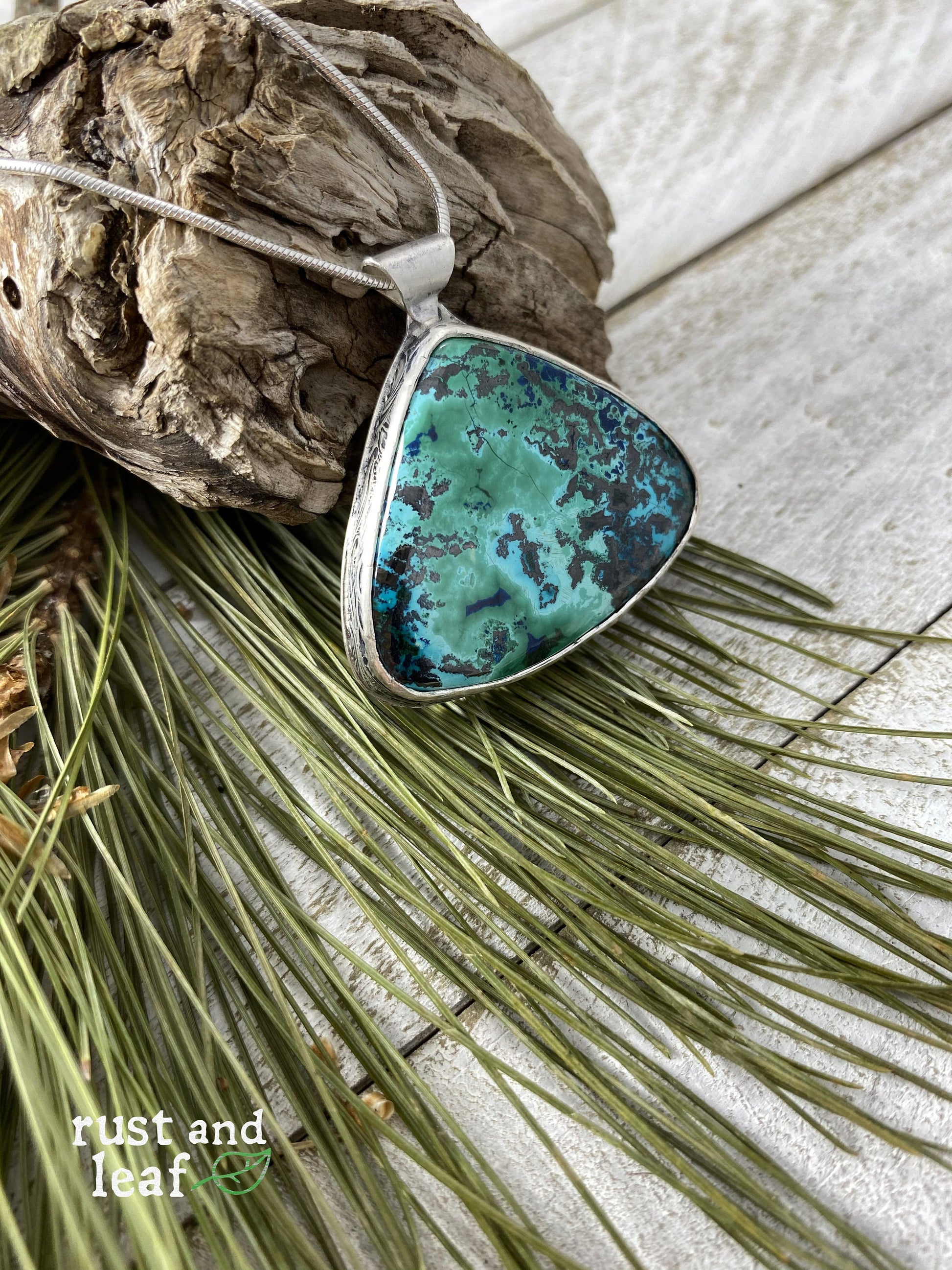 Chrysocolla and Sterling Textured Pendant