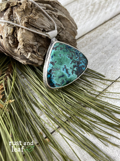 Chrysocolla and Sterling Textured Pendant