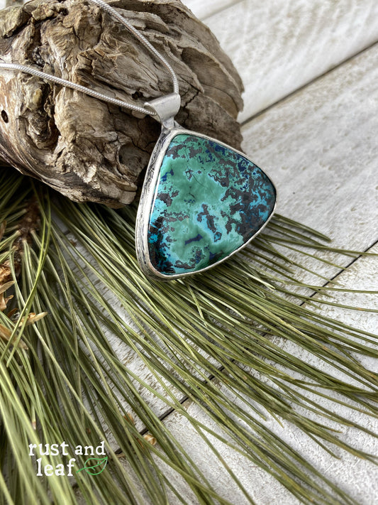 Chrysocolla and Sterling Textured Pendant