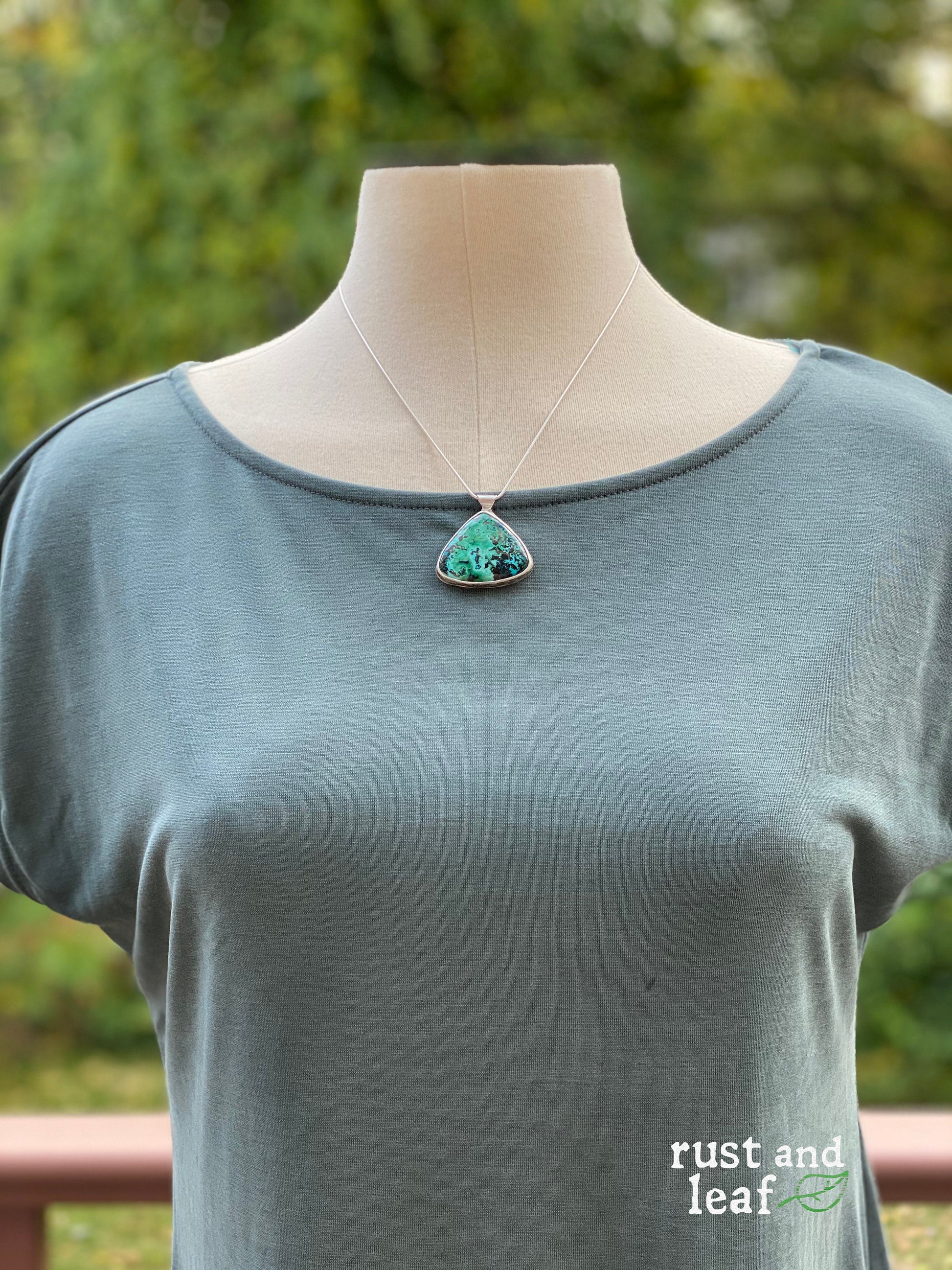 Chrysocolla and Sterling Textured Pendant