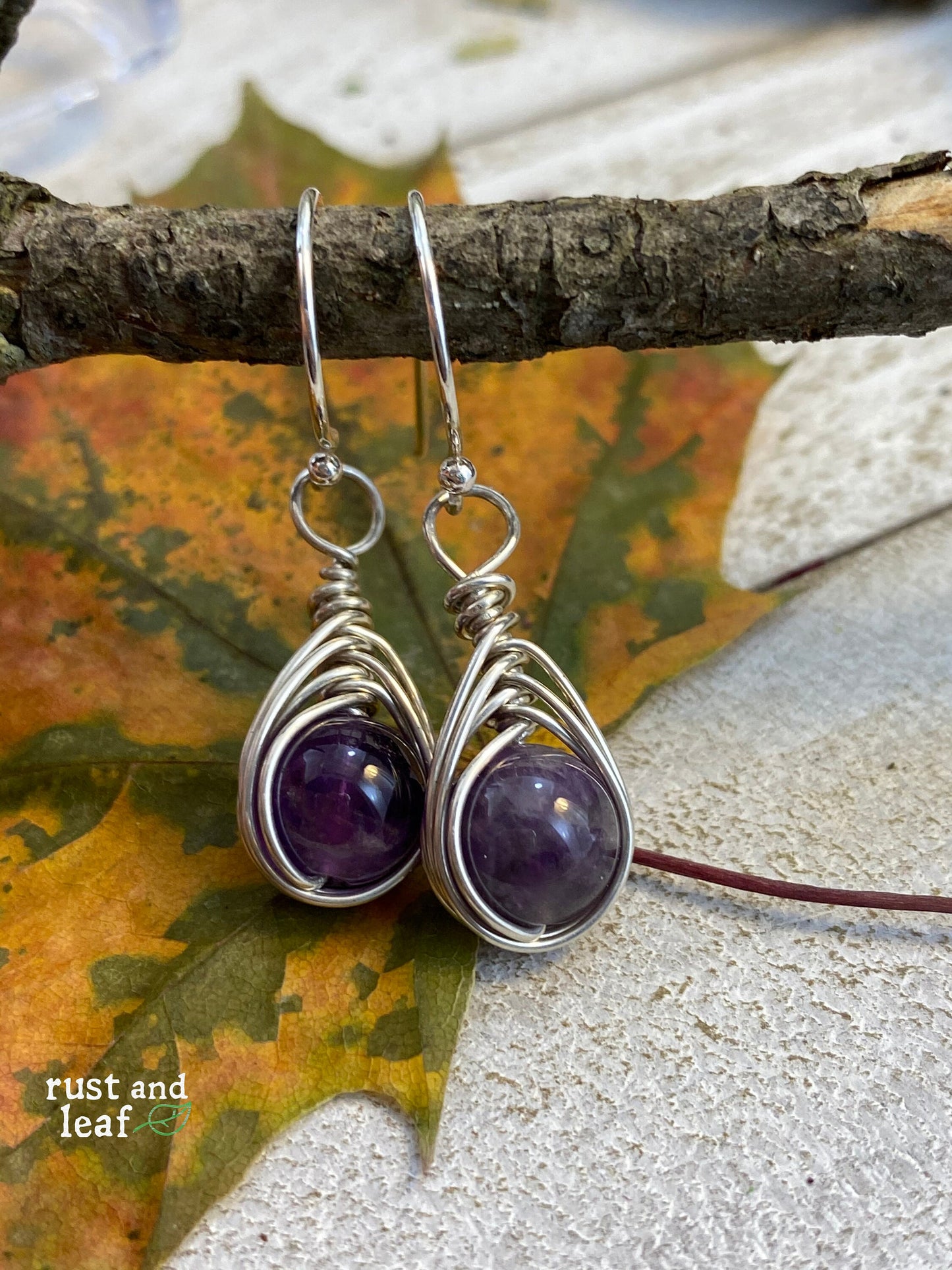 Herringbone Wrapped Amethyst Sterling Earrings