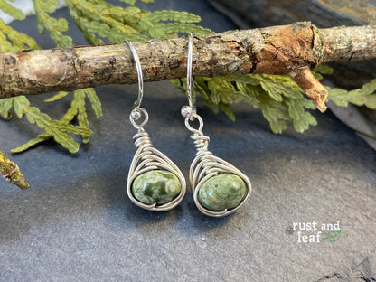 Herringbone Wrapped Rhyolite Sterling Earrings