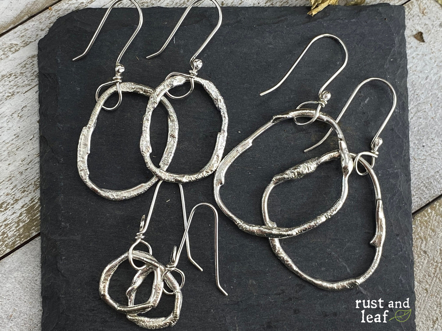 Medium Sterling Silver Organic Freeform Shape Hoop Earrings made with Recycled Metal Repurposed for Free Spirited Souls