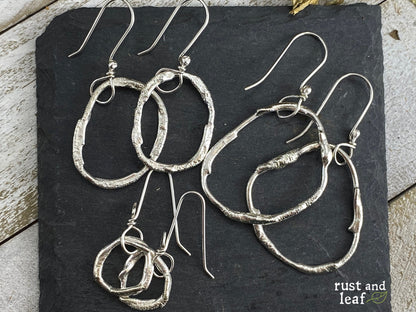 Medium Sterling Silver Organic Freeform Shape Hoop Earrings made with Recycled Metal Repurposed for Free Spirited Souls