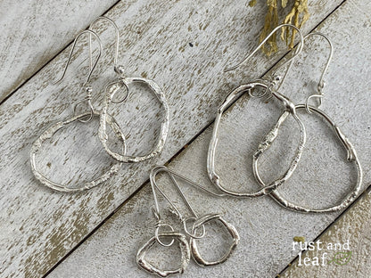 Medium Sterling Silver Organic Freeform Shape Hoop Earrings made with Recycled Metal Repurposed for Free Spirited Souls