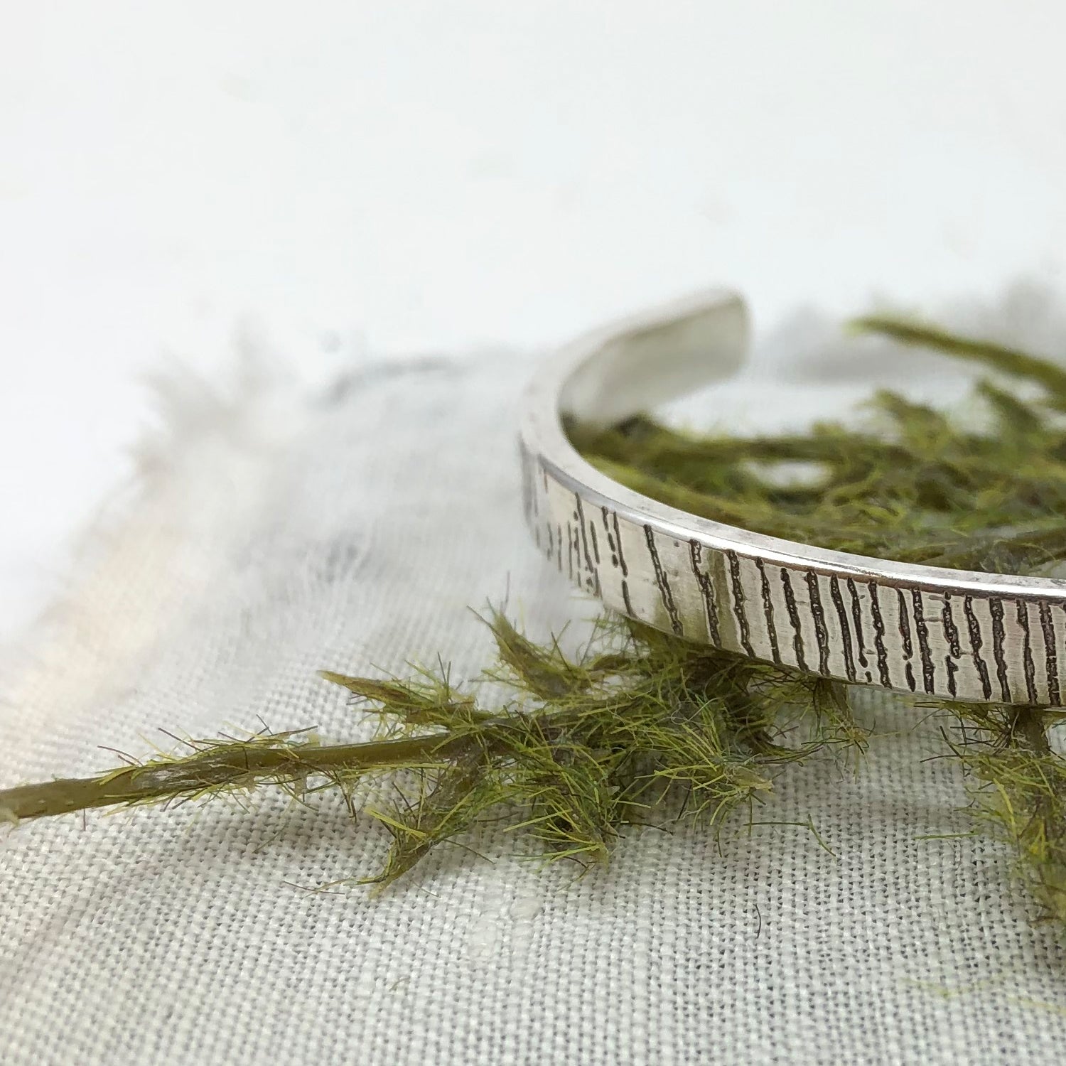 Sterling silver cuff bracelet with tree bark texture